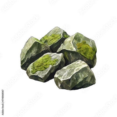 mossy rocks hand drawn illustration