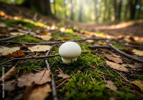 Solitary White Mushroom in Forest - A Study in Natural Simplicity.