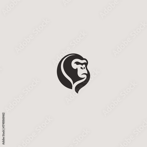 Simple ape head line art powerful wild logo design.