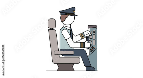 Minimalist Illustration of a Pilot in Cockpit for Aviation Safety Education and Flight Simulation Training Graphics, Suitable for Infographics and Tutorials
