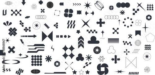 Geometric Pattern Design Elements Collection Black Shapes Arrows Stars Symbols Icons and Graphics on a White Background