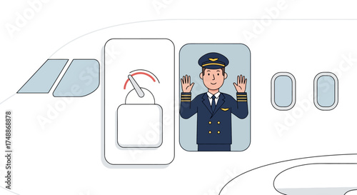 Airplane Pilot Illustration for Aviation Safety Demonstrations and Educational Materials on Flight Operations and Crew Communication Protocols