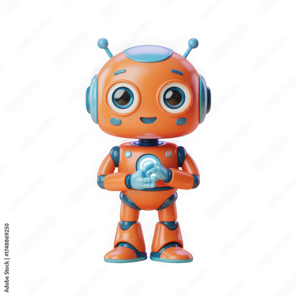 Obraz premium 3d cute orange robot character isolated on transparent background.