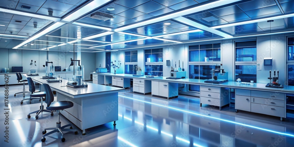 Obraz premium Modern laboratory interior with bright lighting and sleek design