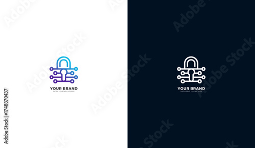 Technology padlock logo, techno padlock icon