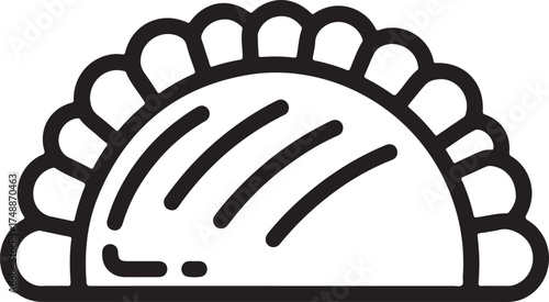 Stylized Icon of a Dumpling or Empanada with Decorative Edging 