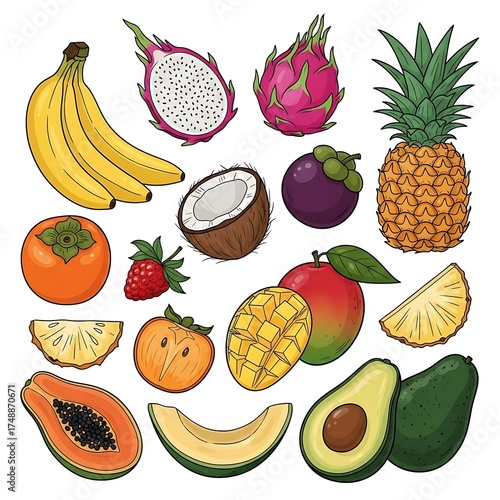 Exotic Fruit Medley - A Colorful and Healthy Tropical Collection.