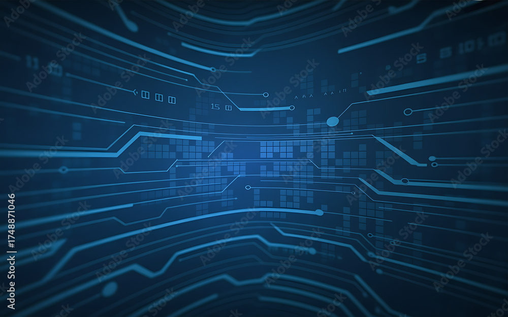 Naklejka premium Blue abstract technology blueprint design with a digital circuit board pattern and network line communication