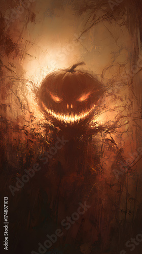 Creepy Pumpkin Head Monster – Halloween Horror Illustration