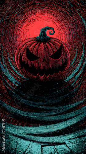 Creepy Pumpkin Monster – Halloween Horror Illustration