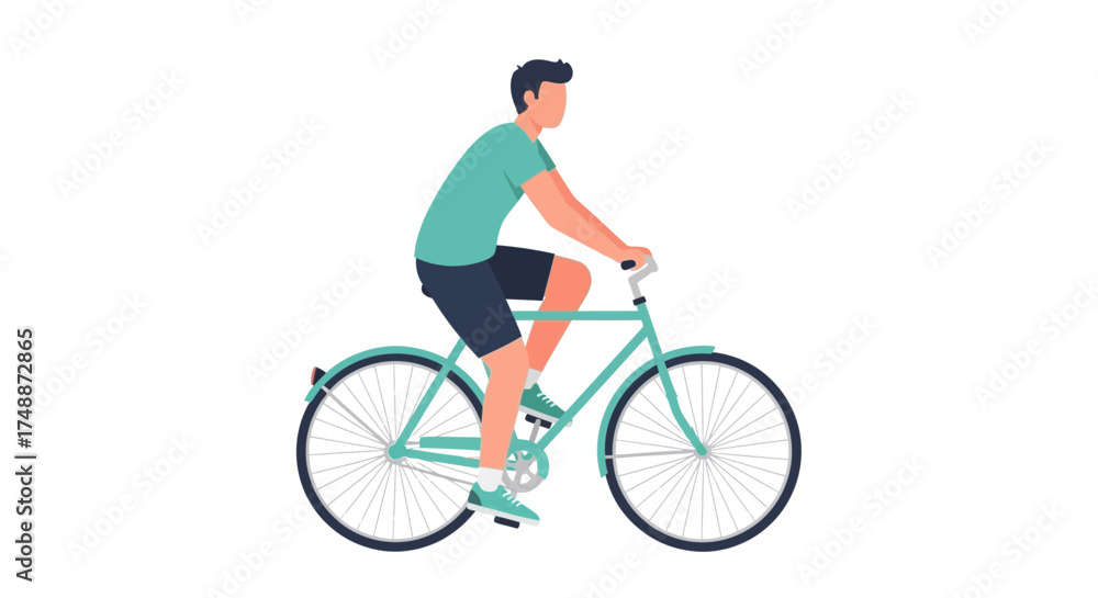 Fototapeta premium Illustration of a man riding a bicycle on a white background.