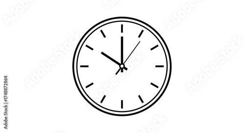 A simple black and white image of a clock showing the time.