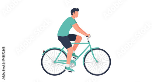Illustration of a man riding a bicycle on a white background.
