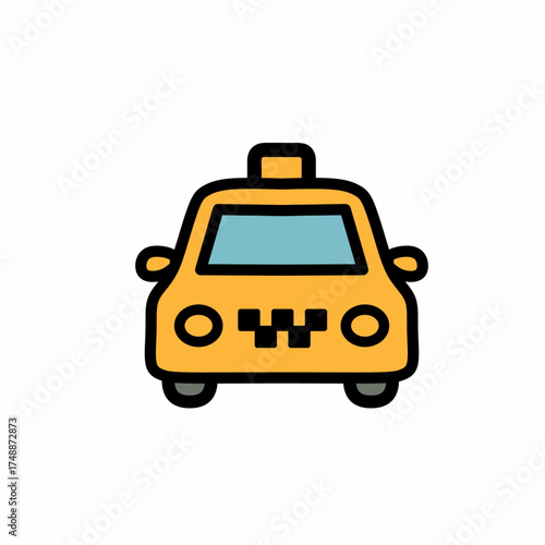 Taxi Cab Cartoon Icon Illustration, Transportation Service Graphic
