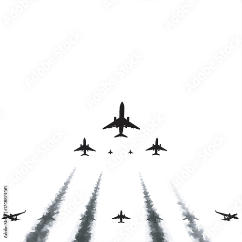 Planes flying in formation across the sky in a military airshow flight