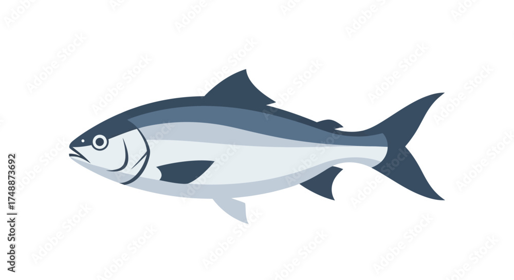 Fototapeta premium Illustration of a silver fish with blue fins and a white belly.