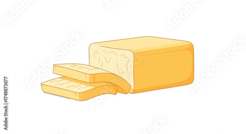 A simple cartoon illustration of a sliced loaf of yellow bread on a white background.