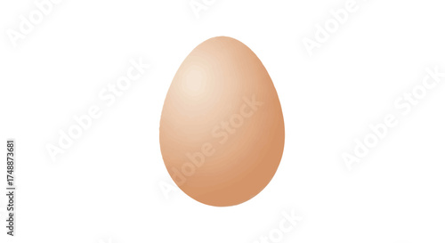 A single, light brown chicken egg standing upright on a plain white background, showcasing its smooth shell.