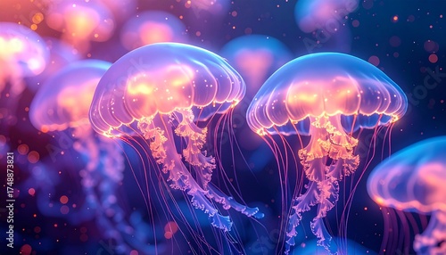A group of Soft glowing jellyfish shapes as abstract lights