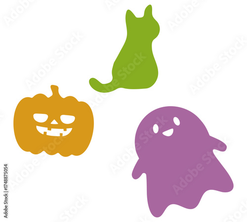 猫とかぼちゃとおばけのかわいいイラストセット