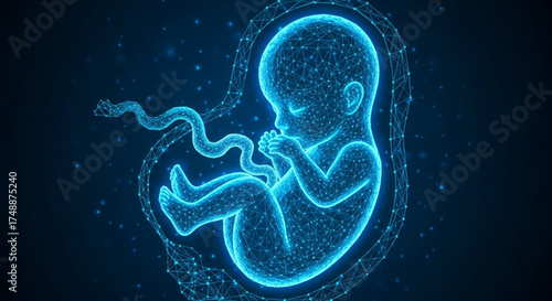 Baby human fetal development, illustrating the intricate intersection of biology and digital innovation in prenatal health and life sciences, representing growth