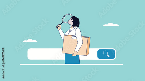 find new job or explore website concept, looking for job vacancies, browse the internet to get information, search concept, woman looking for job information in the search box using magnifying glass

