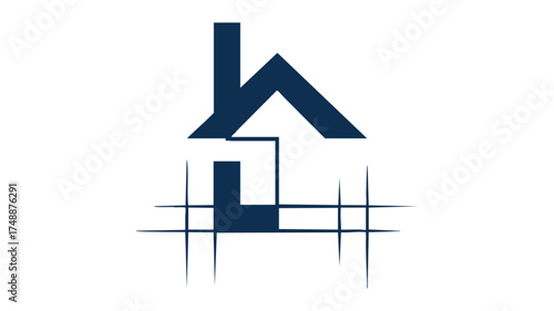 Modern house logo design blueprint style for real estate or construction business
