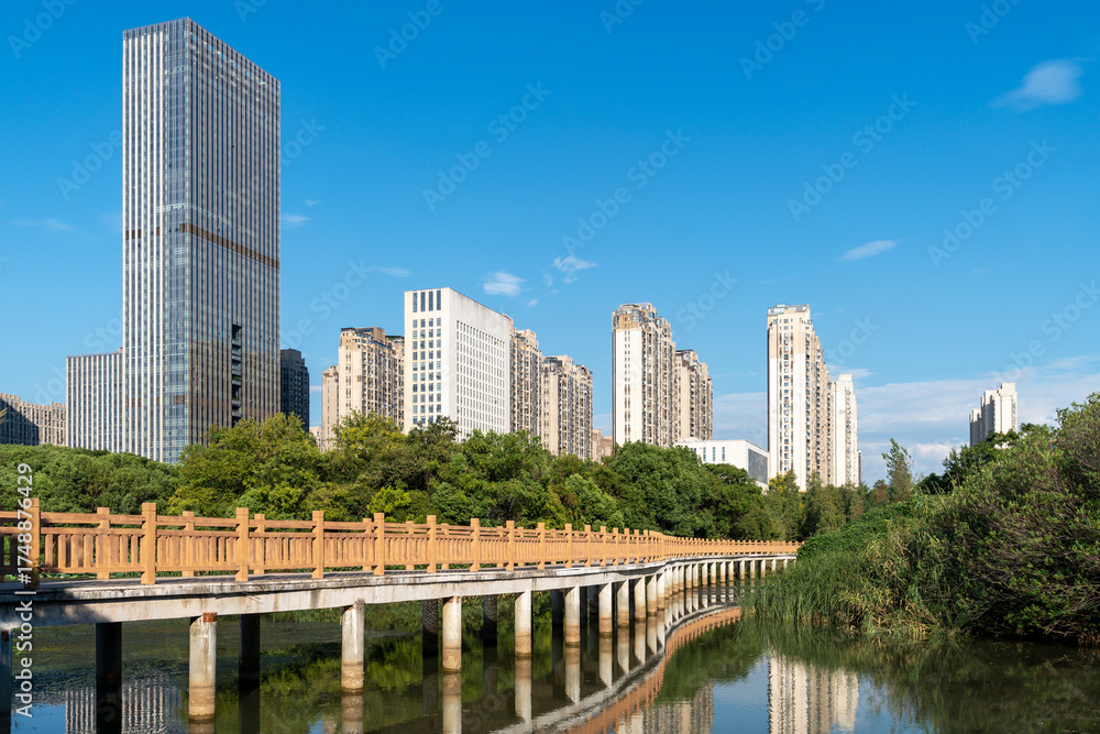 Fototapeta premium Lakeside modern office building in China