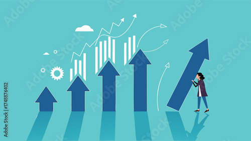 effort to reach business growth, business success or increase performance, career growth or effort to succeed concept, improvement or growing business, businessman build growth graph chart

