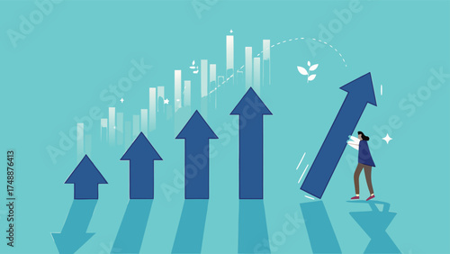 effort to reach business growth, business success or increase performance, career growth or effort to succeed concept, improvement or growing business, businessman build growth graph chart

