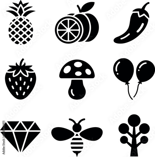 set of fruit and vegetable vector icons collection