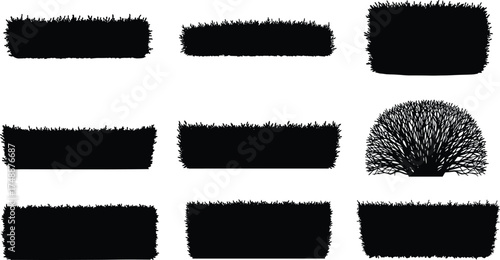  Bush and hedge silhouette vector set, garden shrub shapes collection, isolated foliage design elements, natural landscape plant outlines for outdoor artwork
