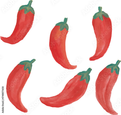 red hot chili peppers isolated on white