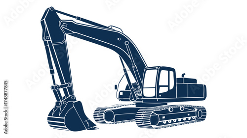 Heavy duty blue excavator machine digging construction site heavy equipment construction machine
