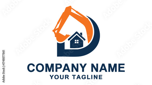Construction company logo excavator digging home symbol for real estate development and building business