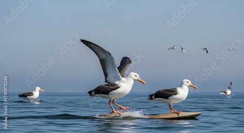 Seagulls in the Ocean - A Study in Avian Grace and Coastal Beauty.