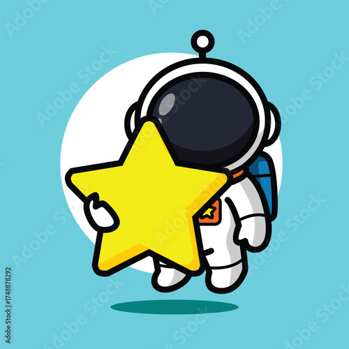Cute Astronaut Holding Star Illustration for Space Cartoon Character and Dream Concept Design
