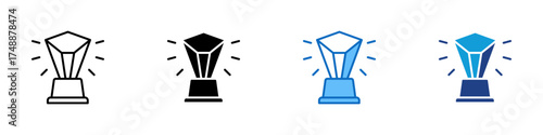 Crystal Trophy Multiple Style Icon Design Vector - Geometric crystal trophy with rays, symbolizing luxury award, success, and prestige