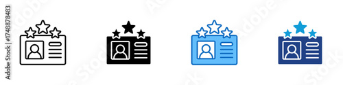 Loyalty Card Multiple Style Icon Design Vector - ID card with stars, representing loyalty program or membership reward system