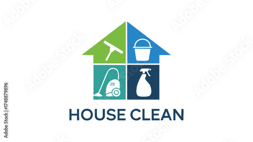 Modern house clean logo design for residential cleaning services business