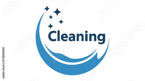 Sparkling cleaning service logo with crescent moon and stars for a pristine shine