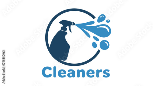 Modern cleaning service logo design with spray bottle and water splashes