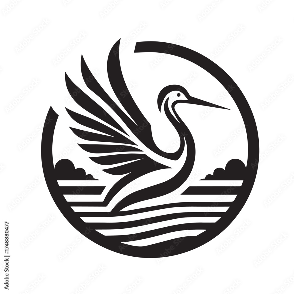 Obraz premium black and white stork logo vector