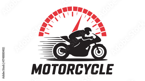 Motorcycle speedometer graphic featuring rider silhouette and speed lines