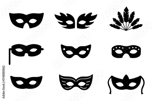 Set of various carnival masks for party design