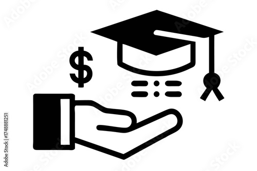 Hand holding graduation cap with dollar sign