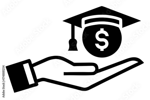 Hand holding graduation cap with dollar coin