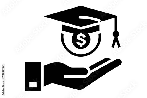 Hand holding a coin with graduation cap