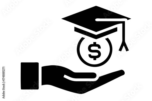 Hand holding a coin with graduation cap