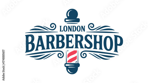 Classic barber shop logo with scissors and pole design for men's grooming businesses
